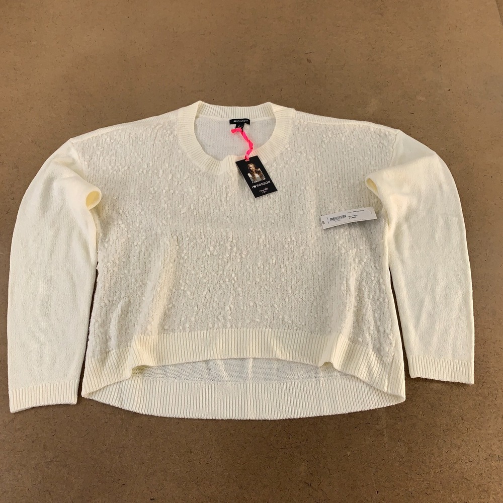 I Heart Ronson Women's Size XL Ivory Textured Knit Hi Low Hem Sweater NWT